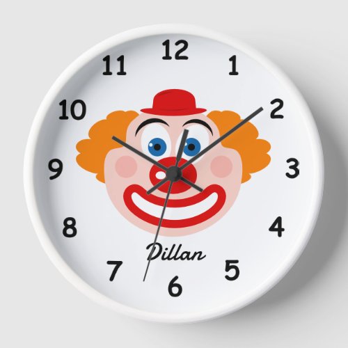 Cute clown face wall clock for kids room
