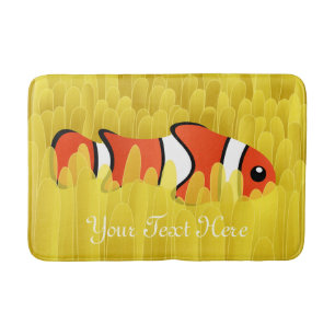 Cute Clown Fish and Beautiful Yellow Sea Anemone Bath Mat