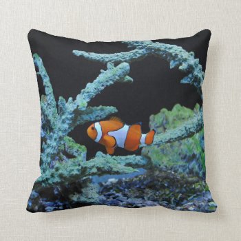 Cute Clown Fish In Coral Throw Pillow by beachcafe at Zazzle