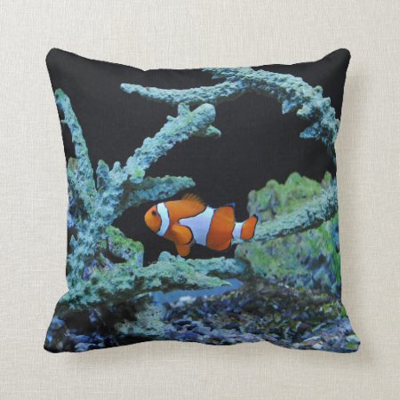 Cute Clown Fish In Coral Throw Pillow