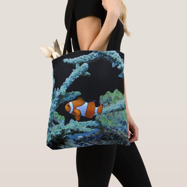 Cute Clown Fish in Coral Tote Bag (Close Up)