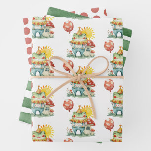 Cute Clown Frog - Stripes - Polka Dot Watercolor Wrapping Paper Sheets
