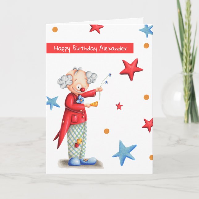 Cute Clown Personalized Happy Birthday Card (Front)