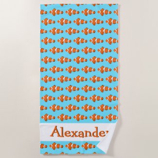 Cute Clownfish Illustration Pattern Beach Towel