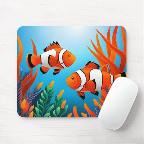 Cute Clownfish In Seaweed Mouse Pad