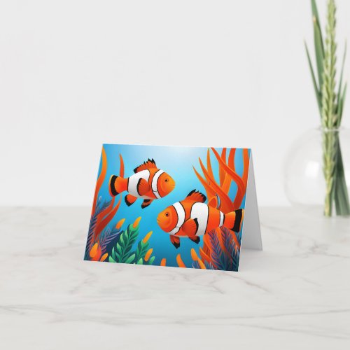 Cute Clownfish In Seaweed Note Card