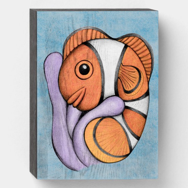 Cute Clownfish Wooden Box Sign (Front Vertical)