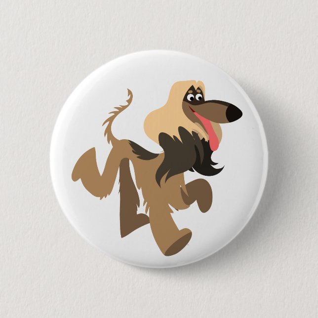 Cute Clownish Cartoon Afghan Hound Button Badge (Front)