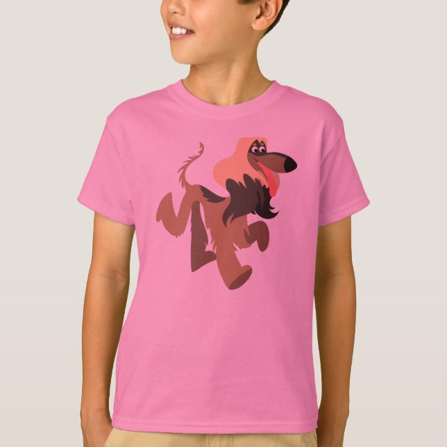 Cute Clownish Cartoon Afghan Hound Kids T-Shirt (Front)