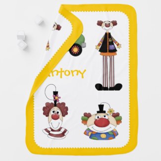 Cute clowns baby blanket with yellow border