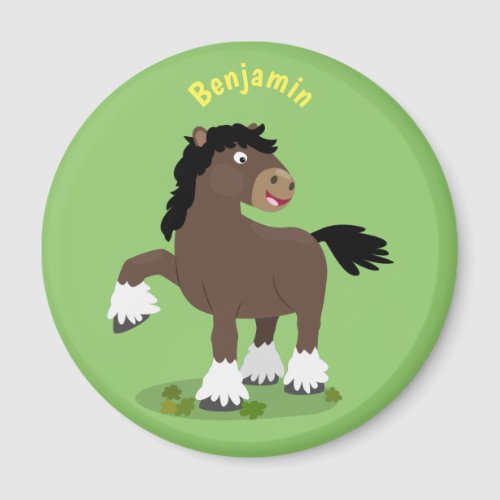 Cute Clydesdale draft horse cartoon illustration Magnet