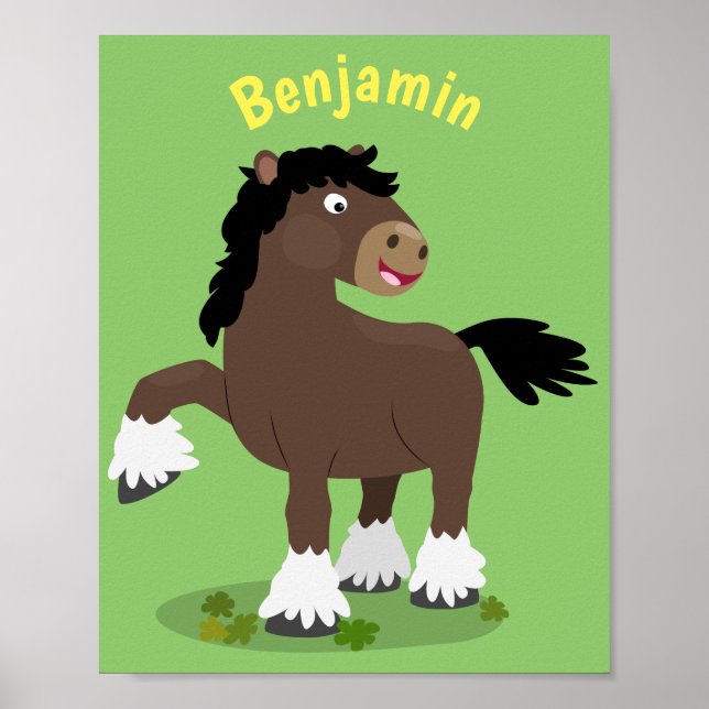 Cute Clydesdale draft horse cartoon illustration Poster (Front)