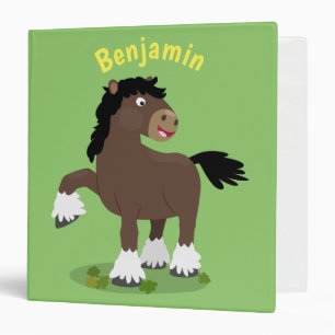Cute Clydesdale draught horse cartoon illustration 3 Ring Binder