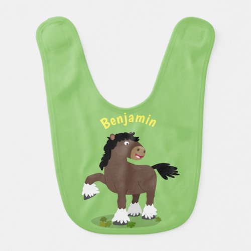 Cute Clydesdale draught horse cartoon illustration Baby Bib