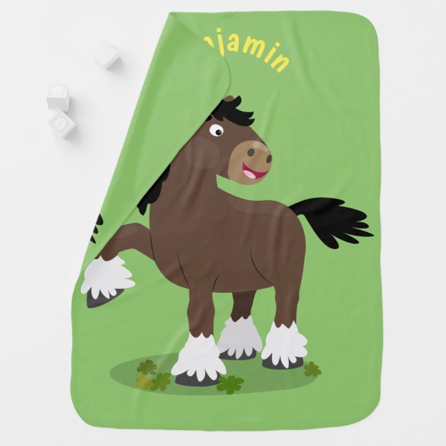 Cute Clydesdale draught horse cartoon illustration Baby Blanket (In Situ)