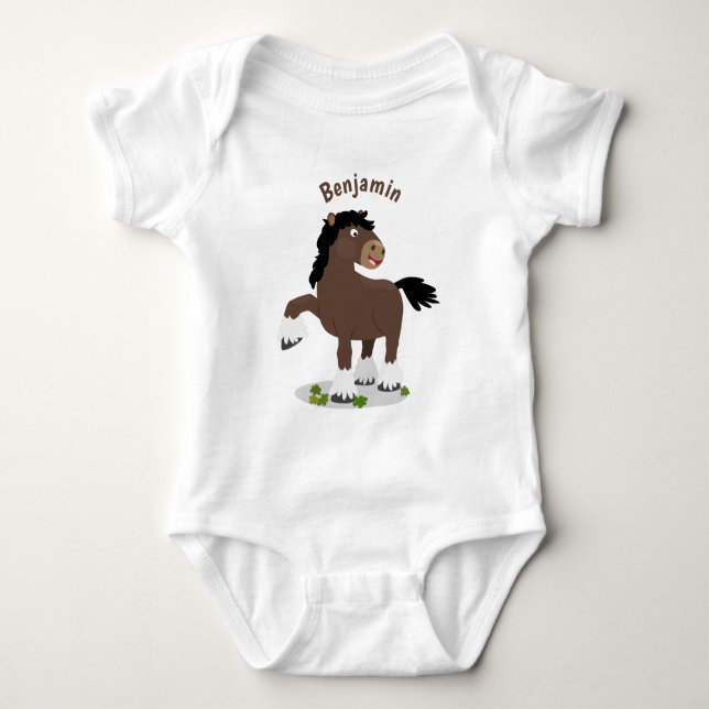 Cute Clydesdale draught horse cartoon illustration Baby Bodysuit (Front)