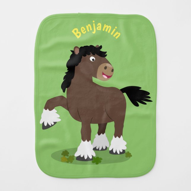 Cute Clydesdale draught horse cartoon illustration Baby Burp Cloth (Front)