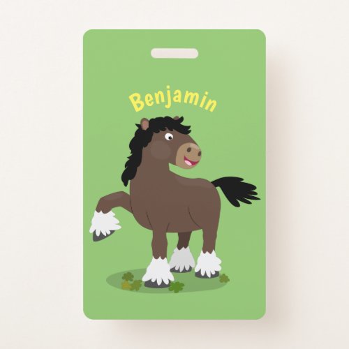 Cute Clydesdale draught horse cartoon illustration Badge