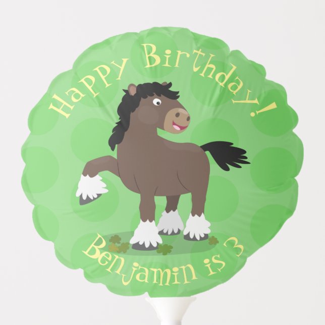 Cute Clydesdale draught horse cartoon illustration Balloon (Front)