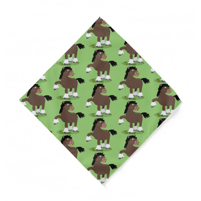 Cute Clydesdale draught horse cartoon illustration Bandana (Front)