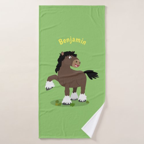 Cute Clydesdale draught horse cartoon illustration Bath Towel Set