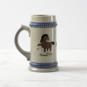 Cute Clydesdale draught horse cartoon illustration Beer Stein
