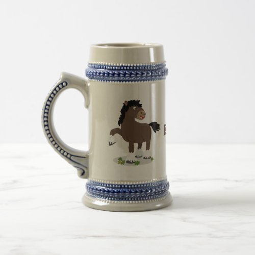 Cute Clydesdale draught horse cartoon illustration Beer Stein