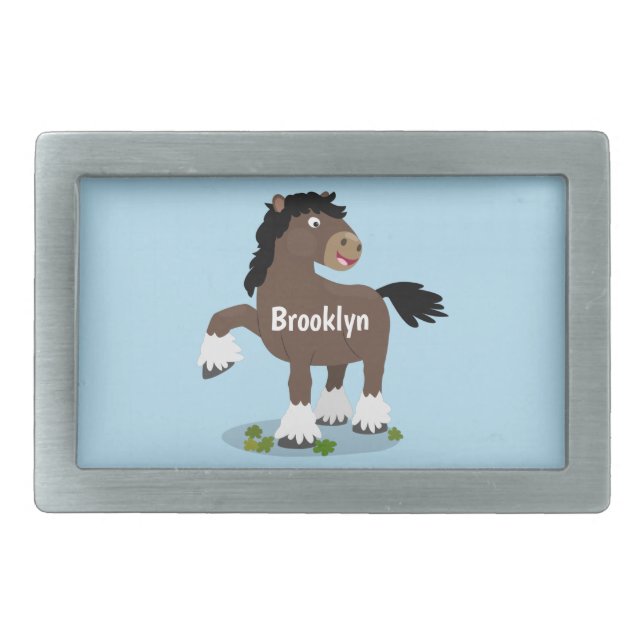 Cute Clydesdale draught horse cartoon illustration Belt Buckle (Front)