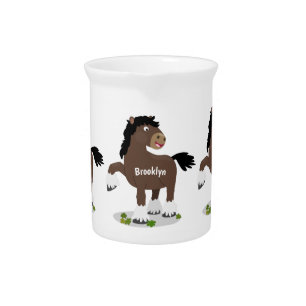 Cute Clydesdale draught horse cartoon illustration Beverage Pitcher