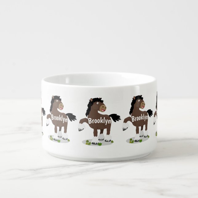 Cute Clydesdale draught horse cartoon illustration Bowl (Center)