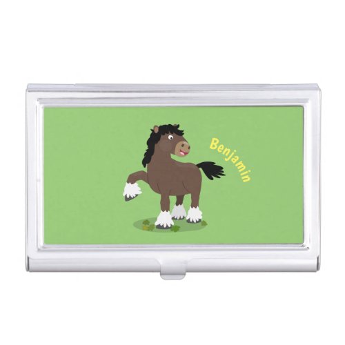 Cute Clydesdale draught horse cartoon illustration Business Card Case