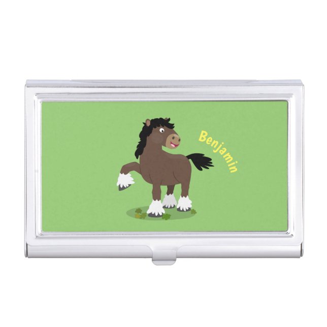 Cute Clydesdale draught horse cartoon illustration Business Card Case (Front)