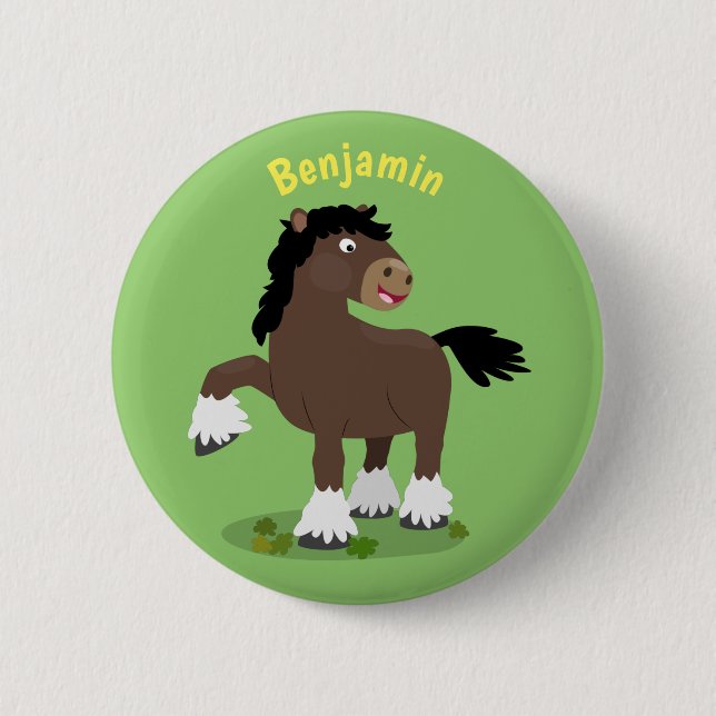 Cute Clydesdale draught horse cartoon illustration Button (Front)