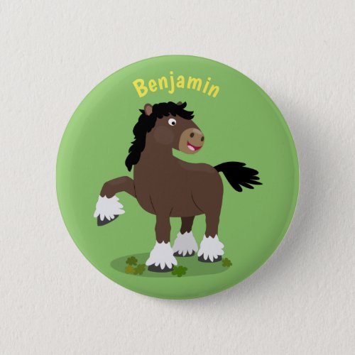 Cute Clydesdale draught horse cartoon illustration Button