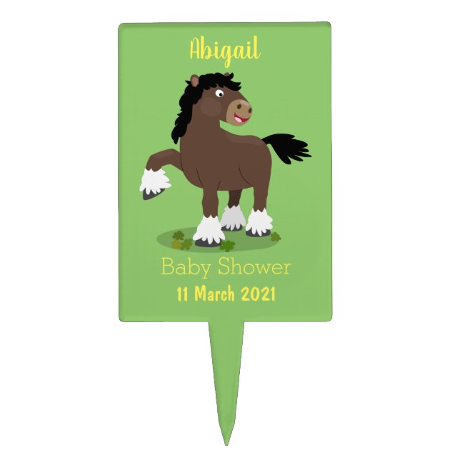 Cute Clydesdale draught horse cartoon illustration Cake Topper (Front)