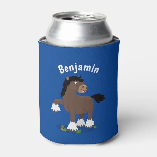Cute Clydesdale draught horse cartoon illustration Can Cooler