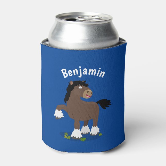 Cute Clydesdale draught horse cartoon illustration Can Cooler (Can Front)