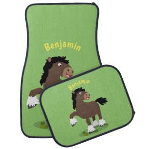 Cute Clydesdale draught horse cartoon illustration Car Floor Mat