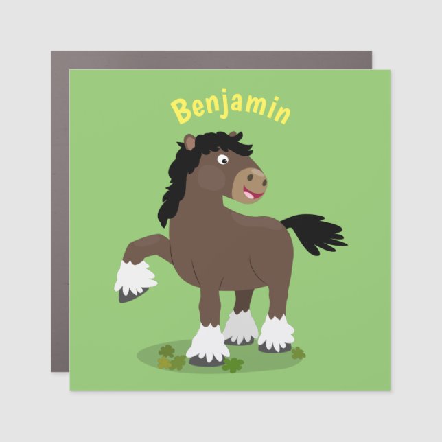 Cute Clydesdale draught horse cartoon illustration Car Magnet (Front)