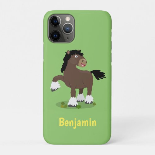 Cute Clydesdale draught horse cartoon illustration iPhone 11 Pro Case