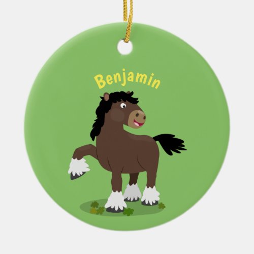 Cute Clydesdale draught horse cartoon illustration Ceramic Ornament