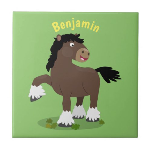 Cute Clydesdale draught horse cartoon illustration Ceramic Tile