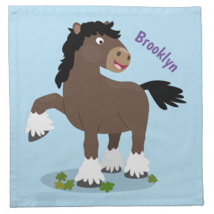 Cute Clydesdale draught horse cartoon illustration Cloth Napkin