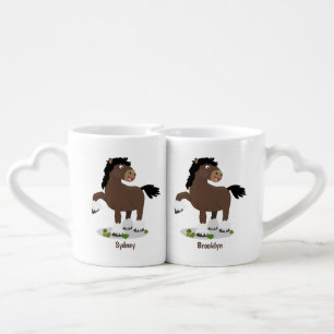 Cute Clydesdale draught horse cartoon illustration Coffee Mug Set