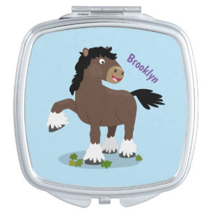 Cute Clydesdale draught horse cartoon illustration Compact Mirror