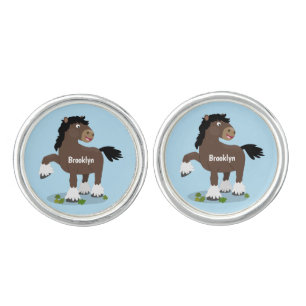 Cute Clydesdale draught horse cartoon illustration Cufflinks