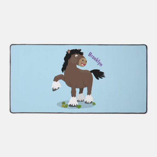Cute Clydesdale draught horse cartoon illustration Desk Mat