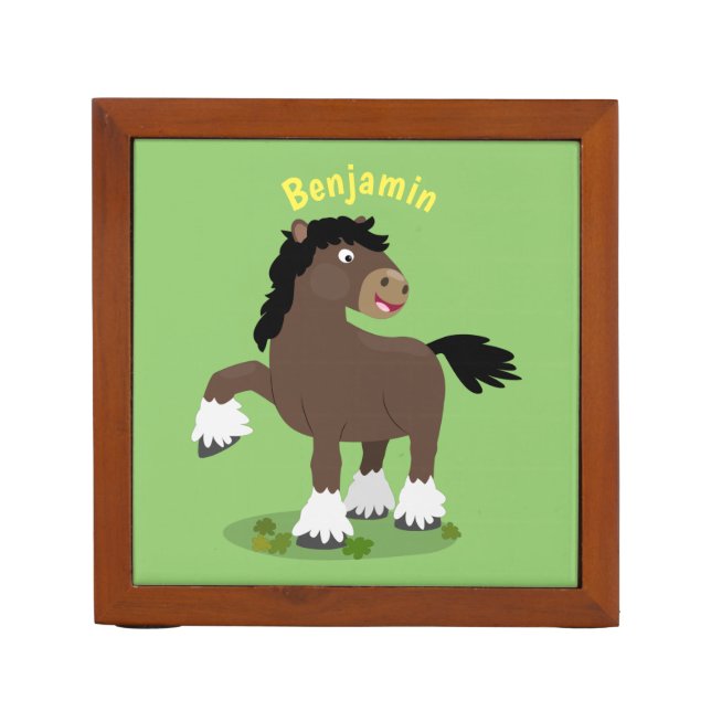 Cute Clydesdale draught horse cartoon illustration Desk Organizer (Front)