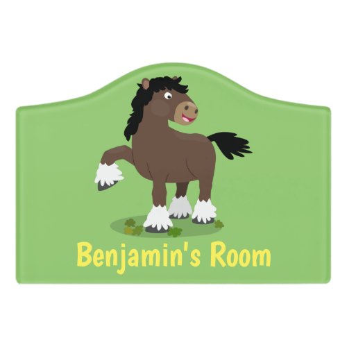 Cute Clydesdale draught horse cartoon illustration Door Sign