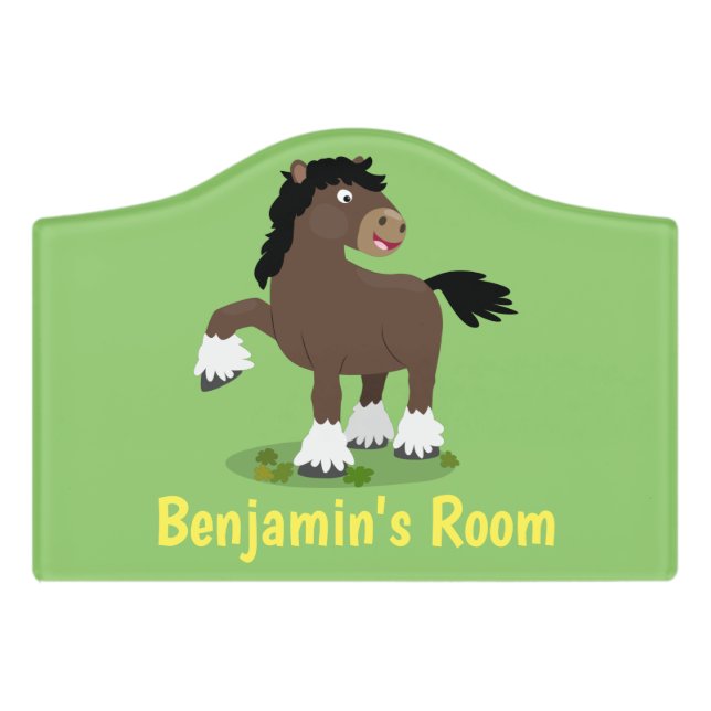 Cute Clydesdale draught horse cartoon illustration Door Sign (Small Crest Front)